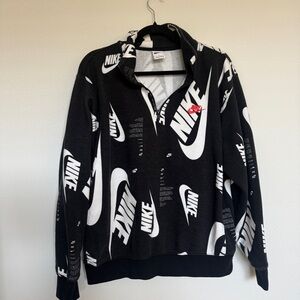 Nike All Over Logo Quarter Zip Sweatshirt Black White Size M Men’s / Unisex
